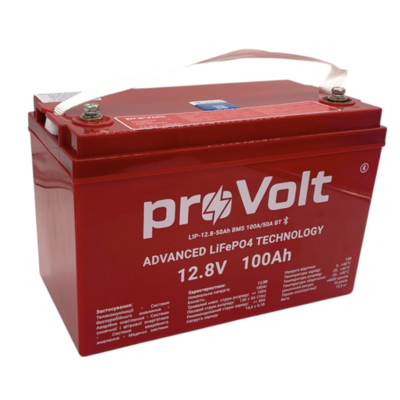 Акумулятор proVolt LFP 12.8V – 100Ah 100A/50A Smart BMS (літій-залізо-фосфатний акумулятор)